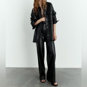 Women’s ZARA black FAUX LEATHER over shirt Shaket size small (very oversized)‎